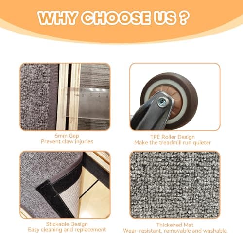 Homegroove Cat Wheel Treadmill, 46" XL Large Cat Exercise Running Wheel with Carpeted Runway, Fitness Weight Loss Device for Kitty’s Longer Life, Natural Wood Color(XL)