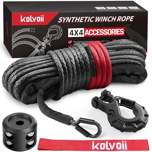 Kolvoii Synthetic Winch Rope Kit, 1/4" x 50ft 9,650lbs Winch Cable with Steel Hook, Protective Sleeve and Winch Cable Stopper for ATV UTV Off-Road Vehicle etc(Grey Rope, Black Hook)