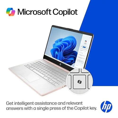 HP 14" Business Laptop, 1-Year Office 365 with Copilot AI, 16GB RAM 576GB Storage (64GB SSD+512GB SD Card), Dual-Core Intel Processor, Windows 11, Rose Gold — view 5