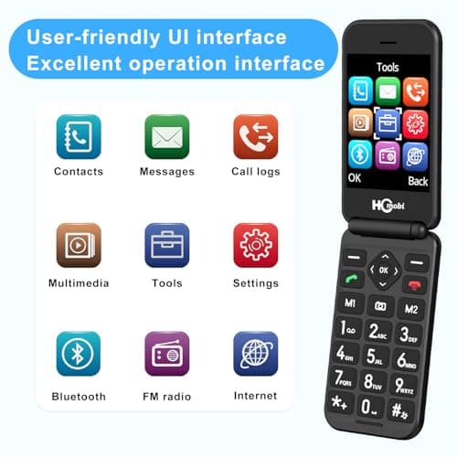 SilisoundTek Upgraded Unlocked Flip Phone, 2.8+1.5" Dual Screen Flip Phones for Seniors, SOS Button丨Speed Dial丨Large Fonts丨Charging Dock丨1400mAh Battery | Big Buttons | Bluetooth | Camera