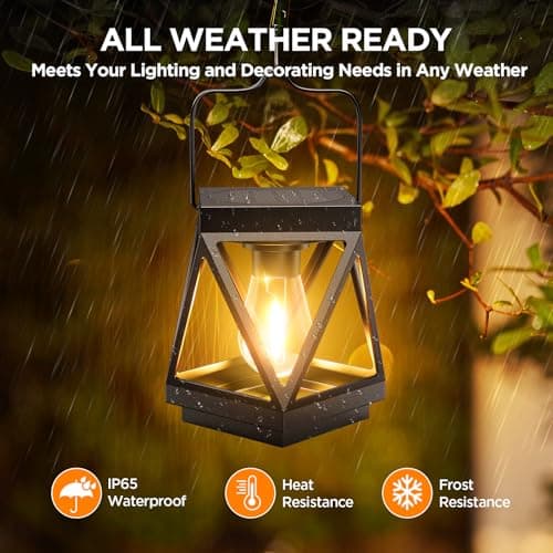 KOOPER 2 Pack Hanging Solar Lanterns Outdoor Waterproof, Metal Hanging Solar Lights for Outside, Upgraded Brighter Outdoor Lanterns Decorative for Garden Patio Yard Porch Gifts for Women Mom Grandma — view 3