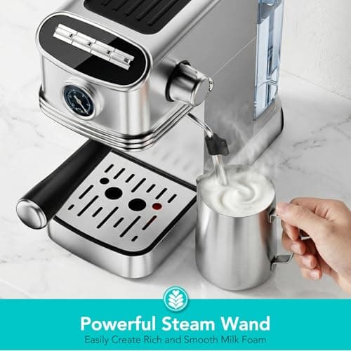 Espresso Machine 20 Bar, Stainless Steel Espresso Maker with Stainless steel Steam Milk Frother, Compact Coffee Machine with 45oz Removable Water Tank, for Cappuccino,Latte&Cold Brew Home&Office — view 2