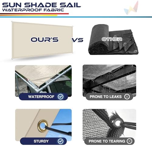 Windscreen4less 16' x 40' Waterproof Sun Shade Sail Straight Edge Outdoor Canopy Cover UV Block for Lawn Patio Backyard Garden Deck Pergola (Beige) — view 5