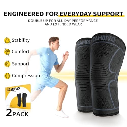 CAMBIVO Compression Knee Braces for Men and Women,2 Pack Knee Support Sleeve for Running, Hiking, Basketball, Sports, Workout, ACL,Arthritis,Joint Pain Relief(Black Gray, Large) — view 3