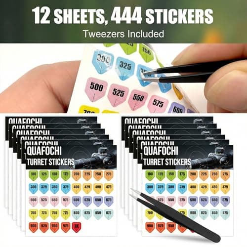 Quafochi 12 Sheets Turret Sticker Tags for Scope, Waterproof Yardage Stickers, Easy to Read, No Residue, Fits Most Scope Caps, Fast Dialing for Long & Short Range Shooting, Rifle Scope Turret Stickers — view 5