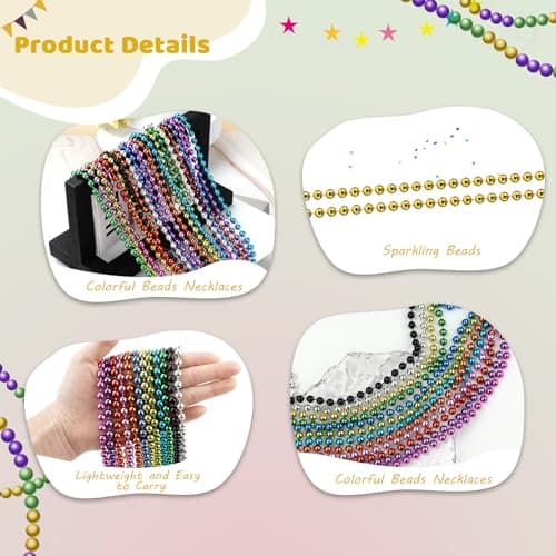 SHAOQINLIN 30 PCS Gold Bead Necklace, Gold Mardi Gras Christmas Beads Necklaces 33" Metallic Beaded Costume Necklaces Party Necklaces for Mardi Gras Parade Throws Wedding Birthday Pirate Party Favors — view 2