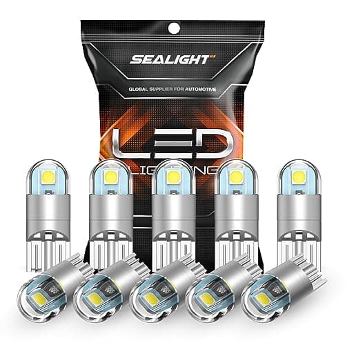 SEALIGHT 194 LED Bulb 6000K White, License Plate Light, Dome Light, T10 168 2825 W5W 3030 Bright Chips Wedge for Replacement Light Bulb, Map Trunk Door Courtesy Dash LED Light Bulb,Pack of 10