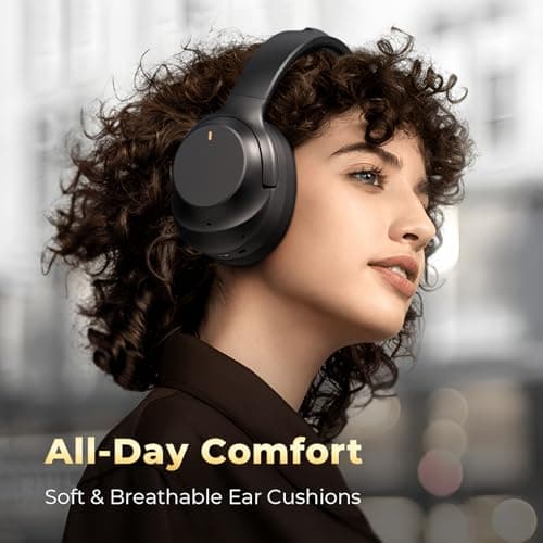 Active Noise Cancelling Headphones, Upgraded Wireless Bluetooth Headphones Over Ear with ENC Mic, HiFi Stereo Deep Bass, Noise Canceling Headphones Lightweight, BT 5.4, for Travel/Office/Home, Black — view 5