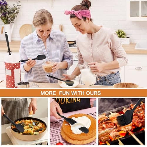Silicone Spatula Set 6 Pack Food Grade Kitchen Utensils with Silicone Brush Heat Resistant BPA-Free Rubber Kitchen Spatula for Scraping,Baking,Cook,Mixing,Pancake,Jar,Dishwasher Safe,Nonstick,Black — view 4