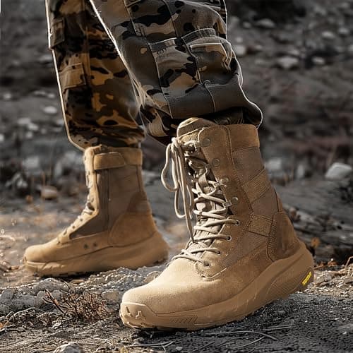 NORTIV 8 Men's Breathable Tactical Military Work Boots Side Zipper Lightweight Hiking Motorcycle Combat Boots Peakforce,Size 10,Coyote,SNMT242M — view 2
