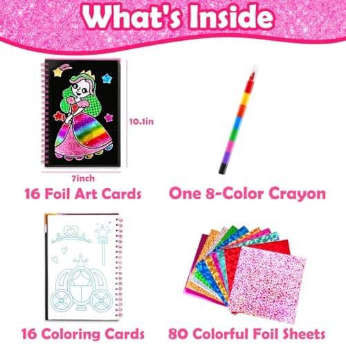 FUNNYB&G Foil Art Craft Kit for Girls 4-10 Years Old: Mess-Free & No-Glue, Create 16 Sparkly Princess Unicorn Pictures – Perfect Travel Toy & Birthday Gift for Kids (Princess) — view 4