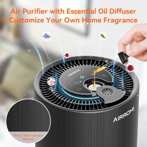 AIRROMI Air Purifier for Bedroom with HEPA 3-in-1 Filter, Pet Air Purifier for Home Cat Pee Smell, Covers Upto 990 Ft², Quiet 360°intake Air Cleaner for pet hair,allergies,pollen,Smoke，A2001 Black — view 4