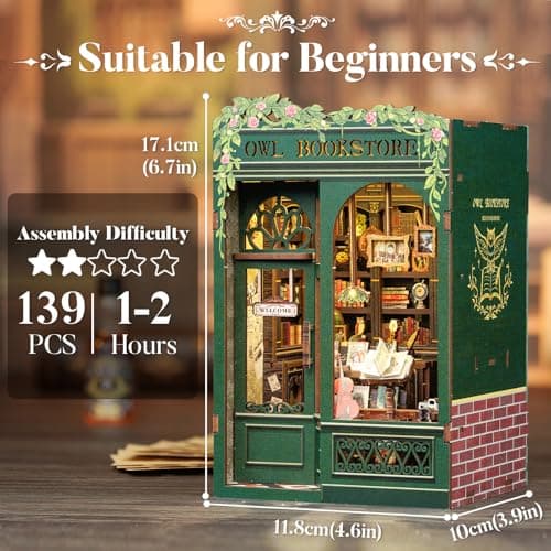 CUTEBEE Book Nook Kit - DIY Miniature House Kit for Adults, Dollhouse Booknook Library Bookshelf Decor 3D Wooden Puzzle, Gifts for Family, Friends — view 2