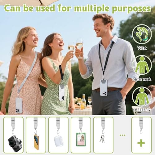 takyu Phone Lanyard, 2 Pack Crossbody Anti-Drop Neck and Wrist Strap with 2 Pcs Tether Patches, Secure Hands-Free Compatible for iPhone Samsung Perfect for Nurses, Teachers, Travel, Hiking Black+Gray — view 5