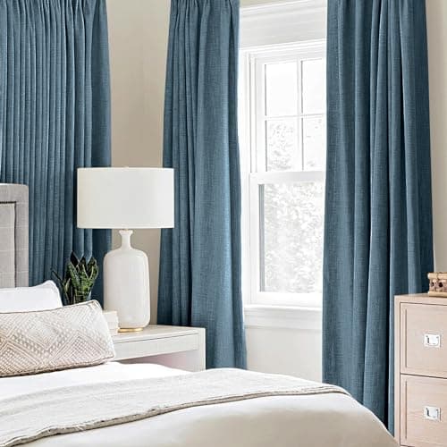 MIULEE Linen Texture Curtains for Bedroom Solid 100% Blackout Thermal Insulated Dusty Blue Curtains Grommet Room Darkening Drapes Luxury Decor for Living Room 52x84 Inch (2 Panels)