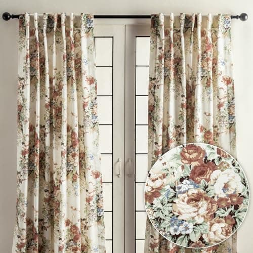Maison d' Hermine Curtains for Living Room 100% Cotton 96 inch Length Two Panel Light Filtering Curtains for Windows with Rod and Loop Pockets Spring Summer (Abbeville, 50" W x 96" L)
