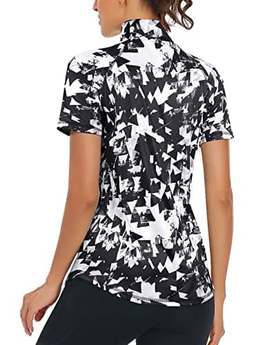 Luranee Women's Short Sleeve Moisture Wicking Athletic Shirts Quarter Zip Pullover Geometry Black 2XL — view 2
