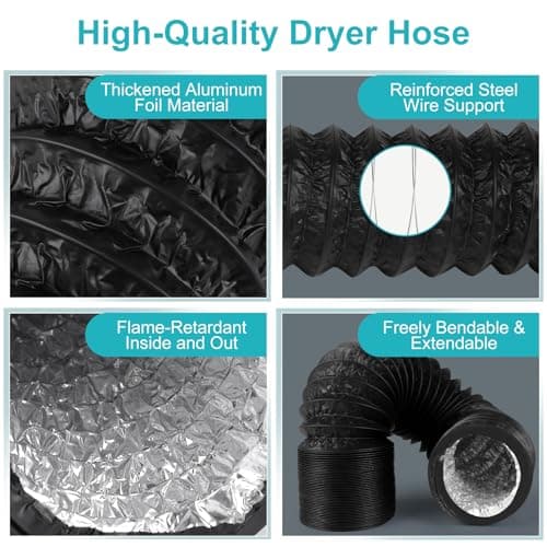 Dryer Vent Hose,4 Inch x 16FT Flexible Aluminum Duct-PVC Aluminum Foil Multi-Layer Air Ducting for HVAC Ventilation, Exhaust Fan,Grow Tent,2 Clamps Included — view 2