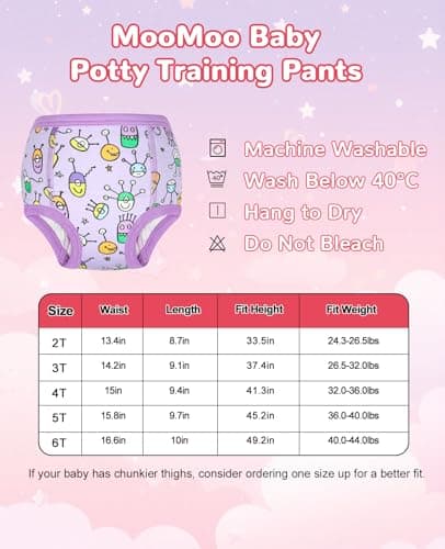MooMoo Baby Cotton Potty Training Underwear 4 Packs Absorbent Reusable Training Pants for Girls 3T — view 6