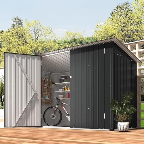 AECOJOY 7x3 Outdoor Storage Metal Bike Shed, 3x7 Bike Sheds & Outdoor Storage Clearance, Small Lean to Metal Storage Shed, Outdoor Storage Cabinet Weatherproof for Bikes, Dark Grey — view 5