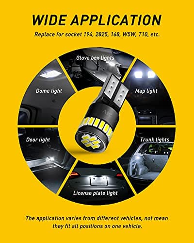 AUXITO 194 LED Bulbs for License Plate Light 168 175 2825 W5W T10 24-SMD 3014 Chipsets 6000K White for Car Dome Door Map Dash Courtesy Cargo License Plate Lights, Pack of 2 — view 4