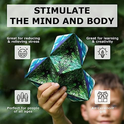 SHASHIBO Shape Shifting Box - Award-Winning, Patented Fidget Box w/ 36 Rare Earth Magnets - Transforms Into Over 100 Shapes, Download Fun in Motion Toys Mobile App (Artist Series - Mystic Ocean) — view 3