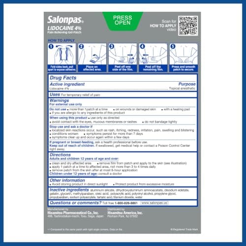 Salonpas Lidocaine 4% Pain Relieving Gel-Patch, 6 Count (Pack of 1) — view 6