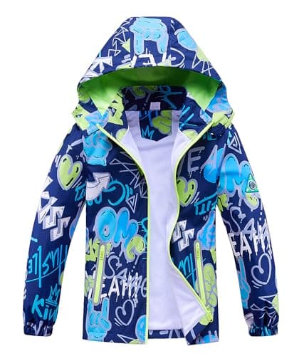 Aiwujiwu Girls Boys Rain Jacket Kids Lightweight Raincoats Windbreaker Outdoor Water-Resistant Hooded Jacket for Children