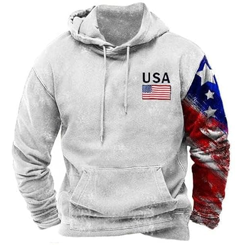 ZOCAVIA Mens American Flag Hoodies Eagle Graphic Hooded Sweatshirts Western Ethnical Pullover Tops for Men Boys Drawstring Hoodies with Pocket USA Flag Grey M