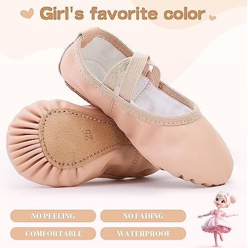 Gorchnc Ballet Shoes for Girls Toddlers Leather Dance Shoes Full Cowhide Sole Ballet Flats Ballet Slippers with Elastic Crossbands — view 2