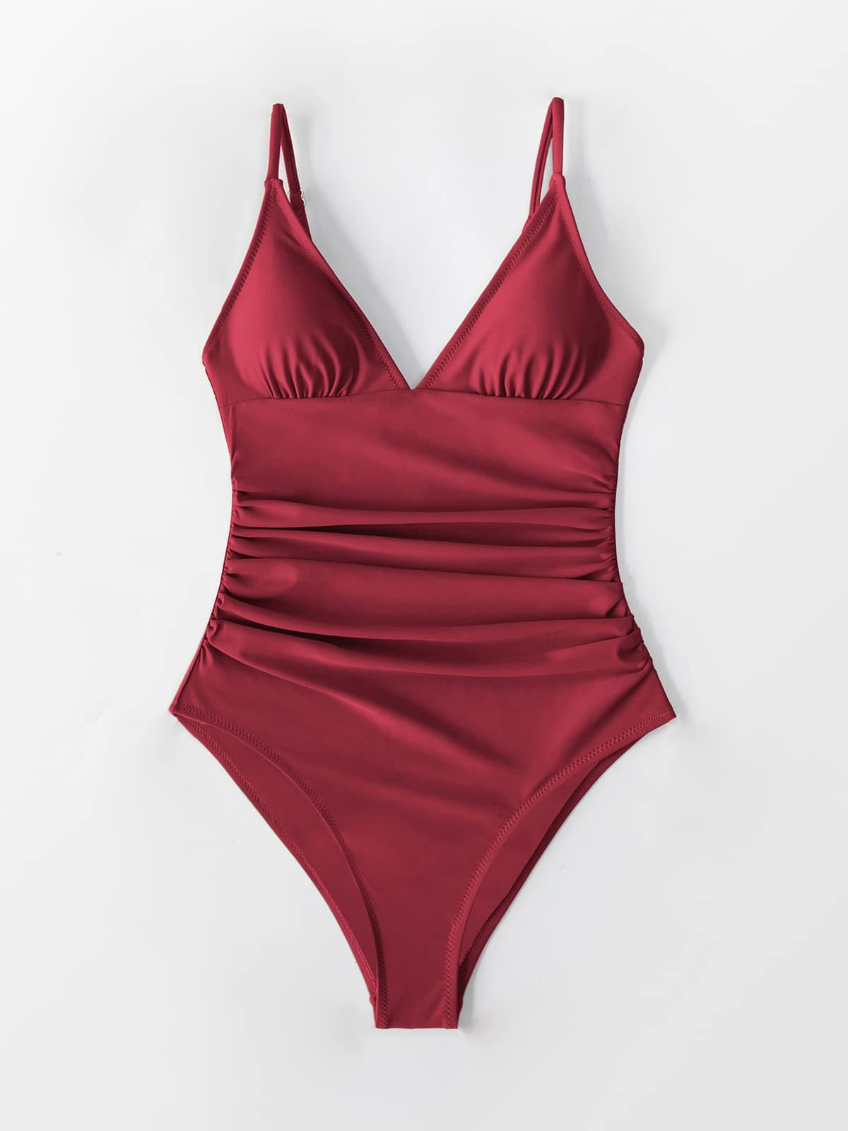 CUPSHE Traje de baño de una pieza para mujer, escote en V profundo, correas espaguetis ajustables, fruncido, frente, espalda baja, traje de baño — view 4