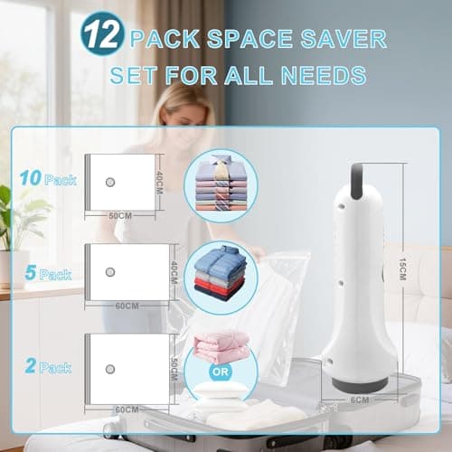 Vacuum Bags for Travel,12 Pack Vacuum Storage Bags with Wireless Pump — view 2