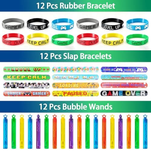 208Pcs Video Game Party Favors Pack for 12 Guest, Gamer Goodie Bag Stuffers for Kids Boys, Gaming Theme Birthday Party Decorations Supplies & Pinata Fillers — view 4