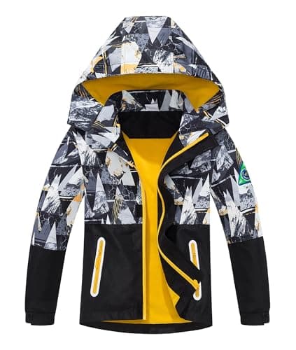Aiwujiwu Boys Girls Rain Jacket with Fleece Lining - Lightweight Waterproof Windbreaker Hooded Raincoat for Kids