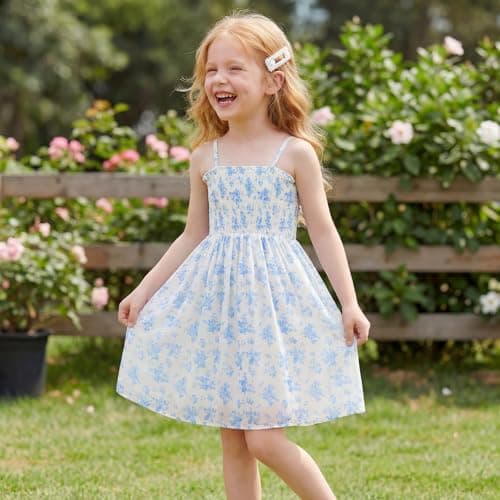 JiAmy Girl Dress and Cardigan 2Pcs Sets Toddler Summer Sleeveless Butterfly Floral Print A-line Dresses with Long Sleeve Coat Kids Casual Clothes for Girls 7-8 Years Blue — view 5