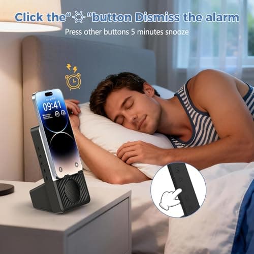 Auriani Wireless Induction Speaker, 5 in 1 Bluetooth Speaker with Cell Phone Stand, Phone Holder with Rechargeable Colorful Light and Alarm Clock for iPhone/Android/iPad — view 3