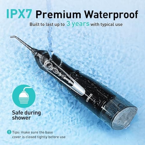 COSLUS ADA Accepted Water Dental Flosser Teeth Pick C20: Portable Cordless Oral Irrigator 300ML Rechargeable Travel Irrigation Cleaner IPX7 Waterproof Electric Flossing Machine, Professional Set Black — view 4
