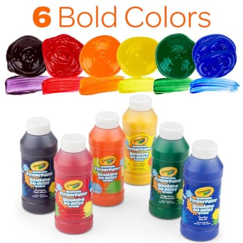 Crayola Washable Finger Paints (6ct), Teacher Classroom Must Haves, Toddler Paint Set, Nontoxic Finger Paint for Kids, Arts & Crafts Supplies for Toddlers [Amazon Exclusive]