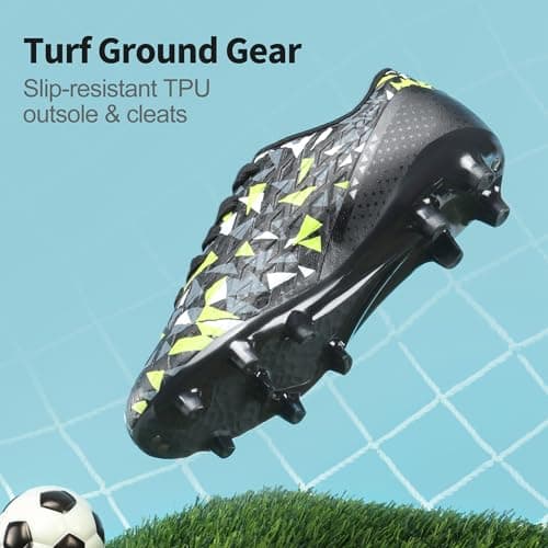 DREAM PAIRS Boys Girls Soccer Cleats Kids Football Shoes,Size 2 Little Kid,Black/Neon/Green,HZ19003K — view 4