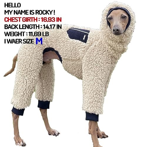 D Doggy Star Italian Greyhound Sweater Turtleneck Outfit Warm Fleece Onesie Clothes Whippet for Dog Coat (L,Navy Pkt)