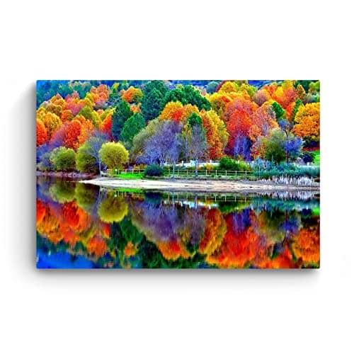 Startonight Canvas Wall Art - Colors of Forest Water Reflection, Nature Trees Lake Colorful Large Stretched Print, Modern for Bedroom or Living Room, Office Decor Unique Luminous Artwork 32" x 48" — view 2