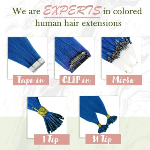 RUNATURE Blue Hair Extensions Tape in Human Hair Extensions 16 Inch 25g 10pcs — view 5