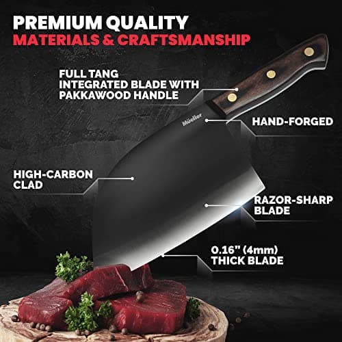 Mueller Outstanding Ancient Forged Serbian Meat Cleaver Knife 6.7” Full Tang, High-Carbon Steel Chef Knife, Pakkawood Handle, Kitchen Knives, Set with Leather Sheath, Butcher — view 2