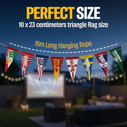 2026 World Cup Country Flag Pennants 48Pcs (10x23cm) Triangle Flags Polyester rope 15m - Soccer Nations Flags Bunting Pennant for Party Decorations for Tournaments, Garden, Streets & Pub Bar