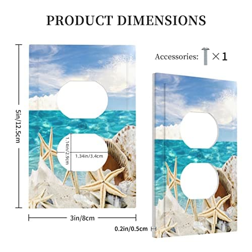 Beach Summer Seascape Starfish 1 Gang Outlet Covers Decorative Single Duplex Wall Plate Receptacle Switchplate Coastline Ocean Sunny Electrical Faceplate for Bathroom Kitchen Home Decor — view 4