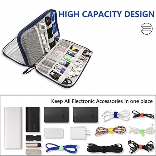 Teskyer Cable Organizer Bag, Portable Travel Cord Organizer case, All in One Waterproof Electronics Accessories Storage Bag for Cables, Chargers, Earphones, Hard Drives, 9.6 x 6.9 inch (Navy Blue) — view 3