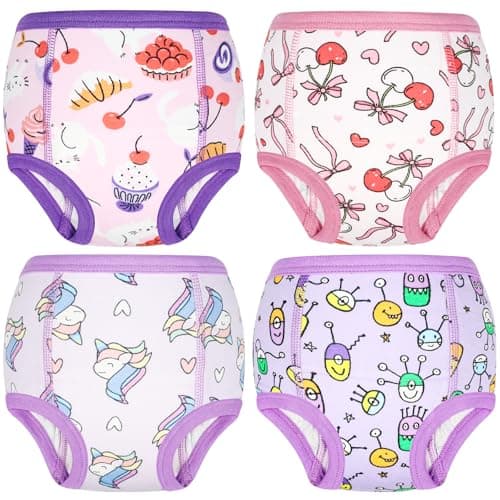 MooMoo Baby Cotton Potty Training Underwear 4 Packs Absorbent Reusable Training Pants for Girls 3T