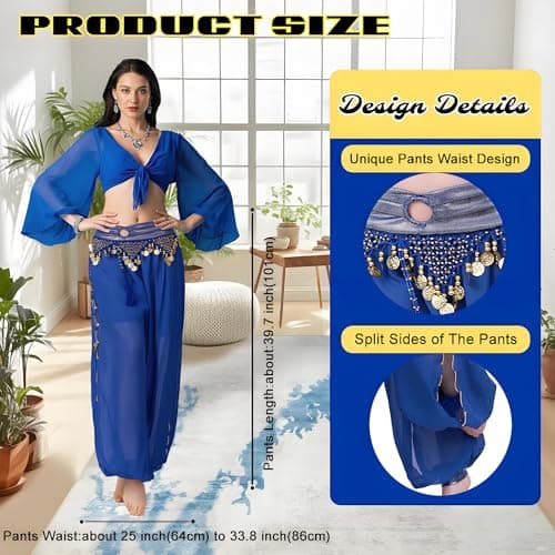 Women Belly Dance Carnival Costume Pants Sequin Shiny Harem Yoga Pants Bloomers Arabic Halloween Trousers for Halloween, Turquoise, One Size — view 3