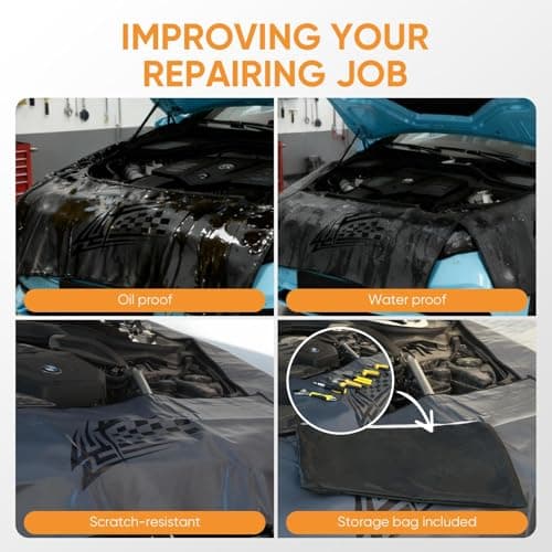Tiansiao Fender Covers for Mechanics,3 Pcs Microfiber Leather Fender Protector Mats with Stronger Magnets & Hooks for Mechanics Sedans,Trucks and SUVs Gray M — view 5