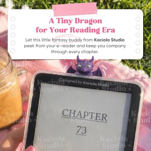 Kaciola Dragon Buddy Charm for Kindle, Sticky Peeker Charm for E-Reader Phone Tablet or Laptop, BookTok Book Accessories Bookish Gift for Book and Fantasy Lovers (Purple)